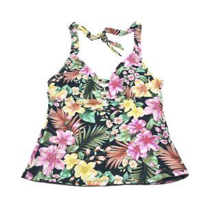 Amavi Tankini Top Halter Tropical Floral Black Colorful XS